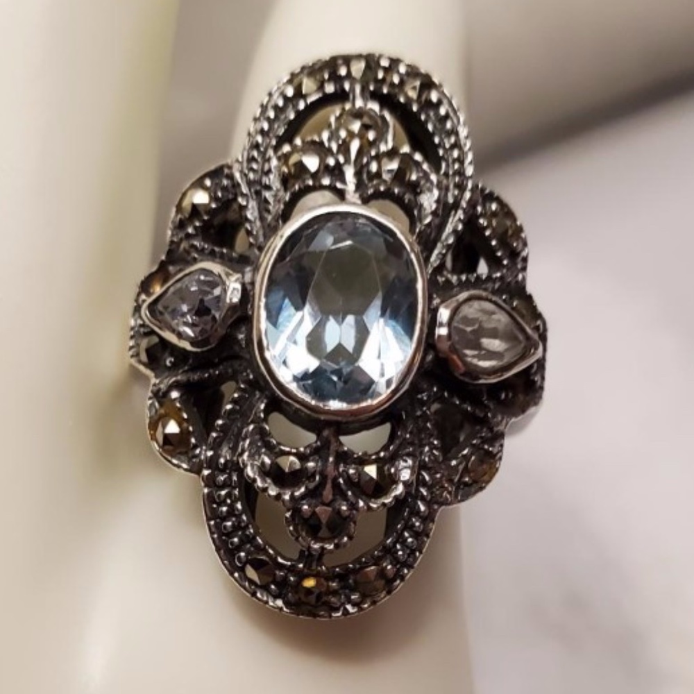 VINTAGE STERLING MARCASITE & TOPAZ RING - Picture 8 of 8